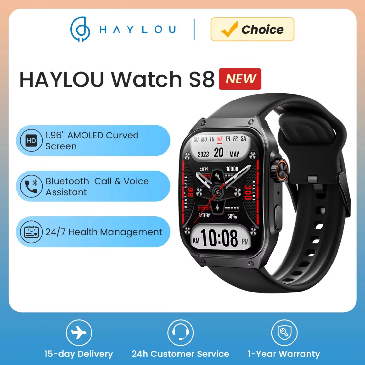 S8 Smart Watch – 1.96'' Curved Bluetooth Call AI Voice Smartwatch